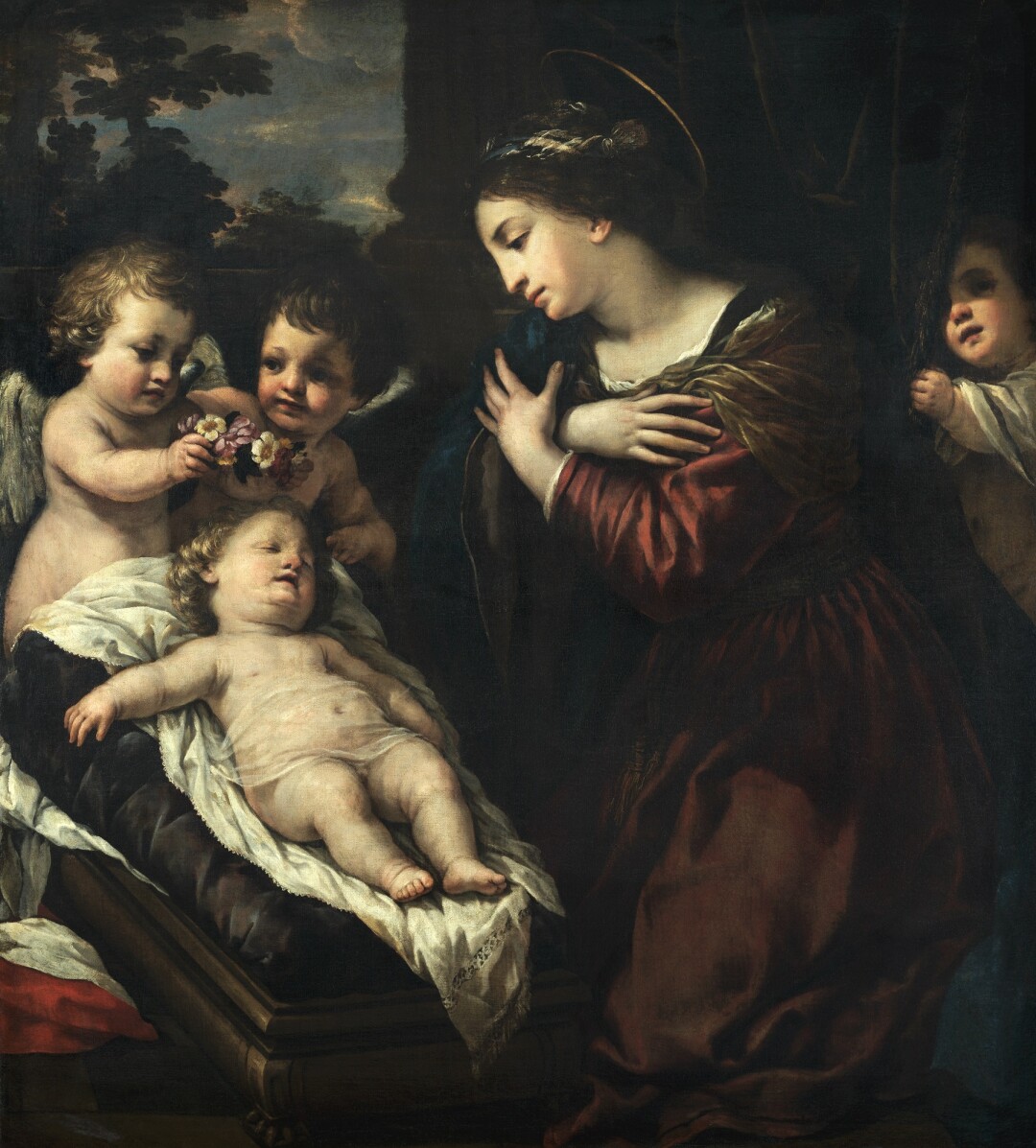 Madonna in Adoration of the Sleeping Child  and Angels