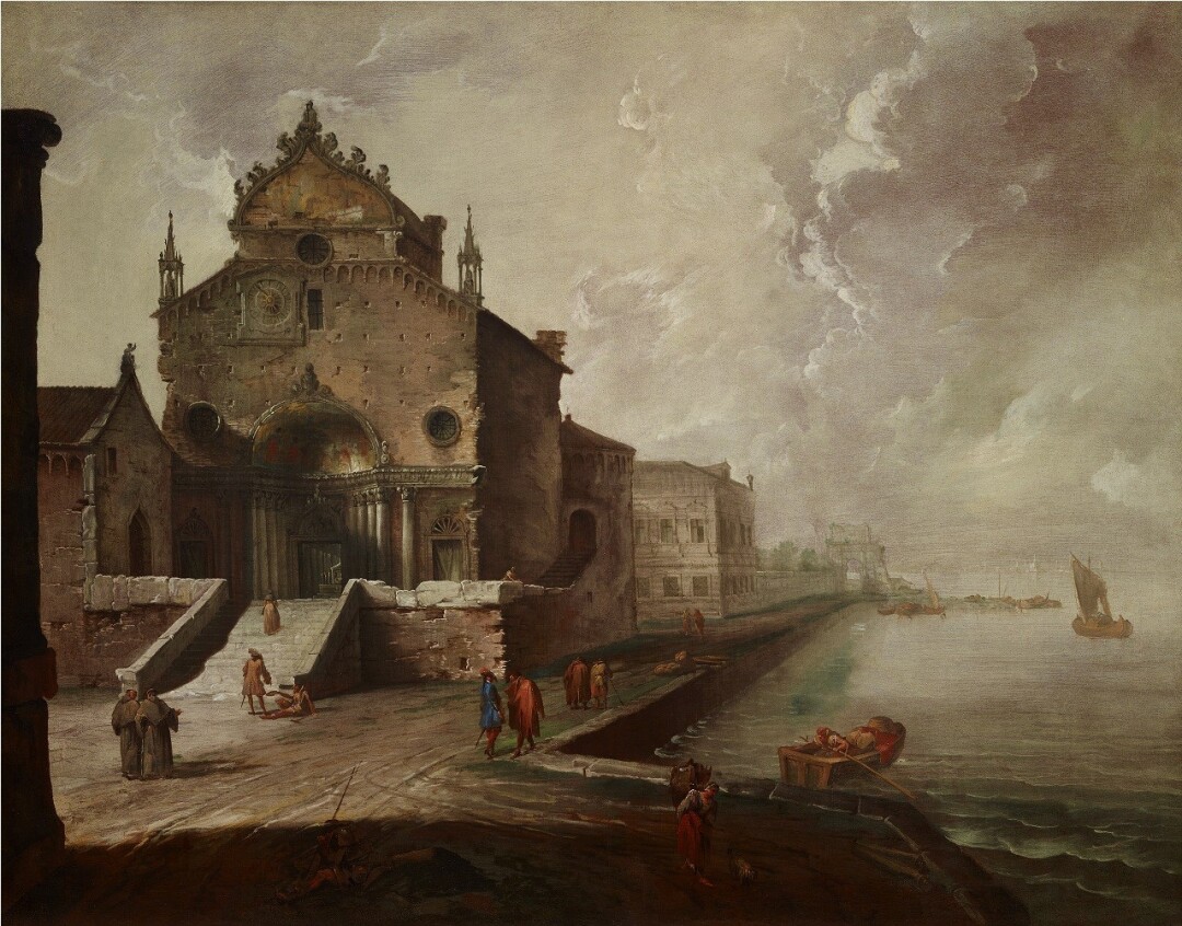 Capriccio with Gothic church and lagoon