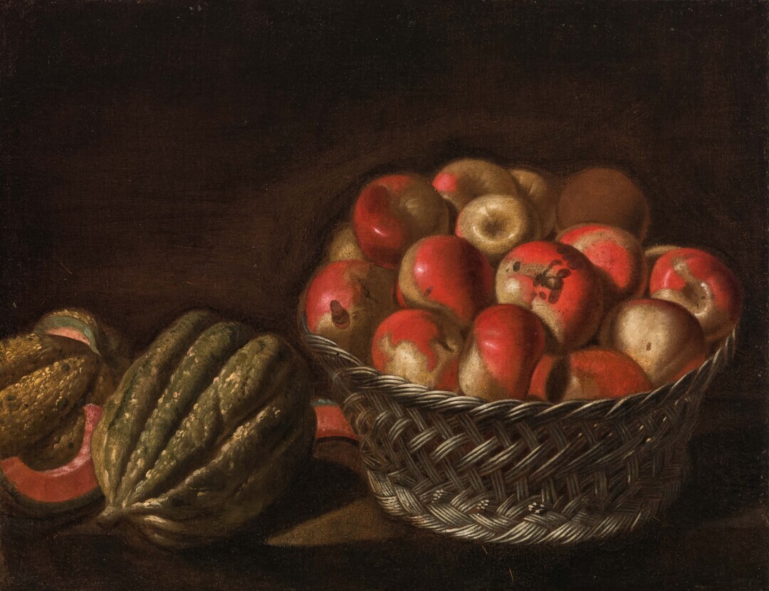 Natura morta con zucche e cesto di mele, Evaristo Baschenis, XVII secolo