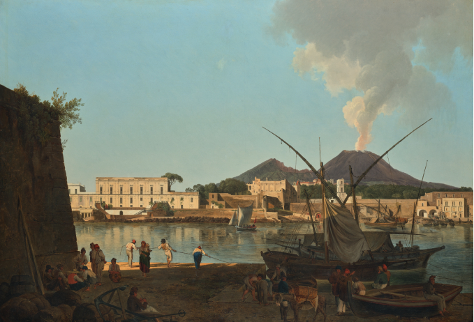 Joseph Rebell Il porto del Granatello vicino a Portici con il Vesuvio sullo sfondo